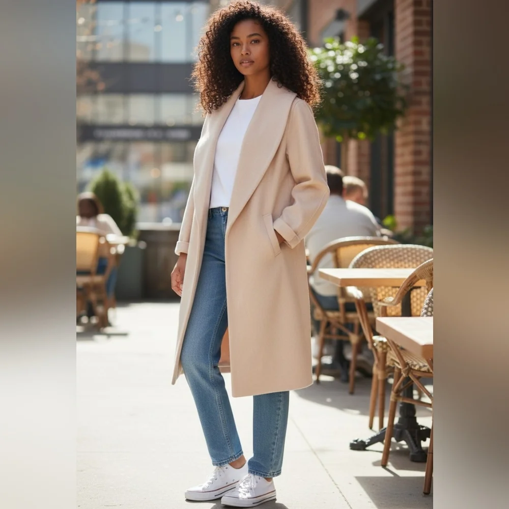 BeBe Wool Blend Pastel Pink With Silver Thredding Trech Coat Jacket - Picture 1 of 10